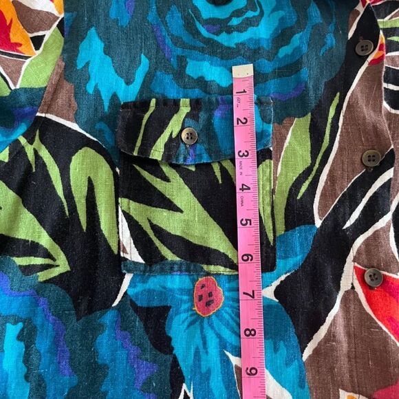 Chico’s Woman Blouse/Tunic Large button down Linen  3/4 sleeves Tropical print - Picture 12 of 17